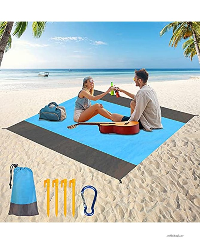 SHIWOJIA Beach Blanket 79''×83'' Picnic Blankets Waterproof Sandproof for 4-7 Adults Oversized Lightweight Beach Mat Portable Picnic Mat Sand Proof Mat for Travel Camping Hiking w Bag Packable