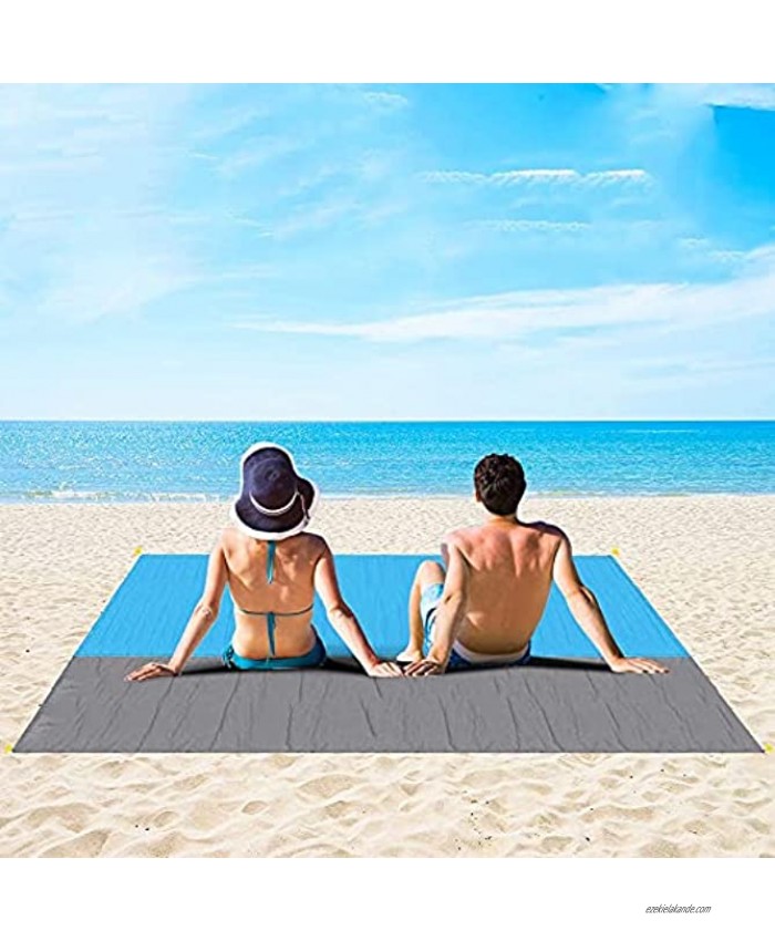 UNAOIWN Beach Mat Sand Free Waterproof Large 79” ×83” Outdoor Beach Blanket for Picnic Hiking Camping Travel Blue
