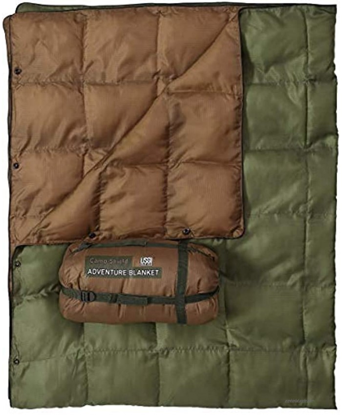 USGI Industries Camp-Shield Adventure Blanket | Added Padding Water Resistant Lightweight and Warm | Perfect for Traveling Festivals Camping or Survival | Includes Compression Sack OD Coyote