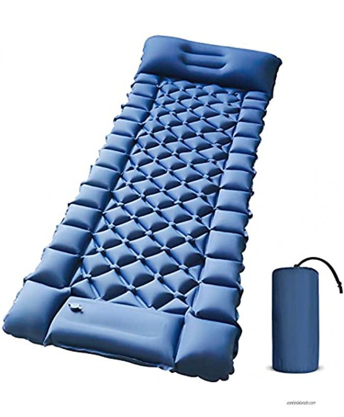 Camping Sleeping Pad Foot Press Inflatable Lightweight Camping Pad with Air Pillow for Backpacking Hiking & Traveling Durable Waterproof Camping Mattress Compact Sleeping Mat