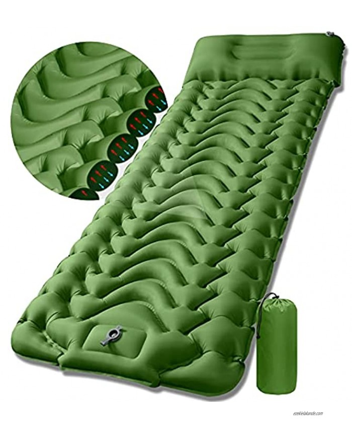 Camping Sleeping Pad Mat GDPETS 4 Inch Thick Camping Mattress Ultralight Waterproof Sleeping Pad for Camping Inflatable & Compact Camping Mat for Backpacking Hiking Olive Green
