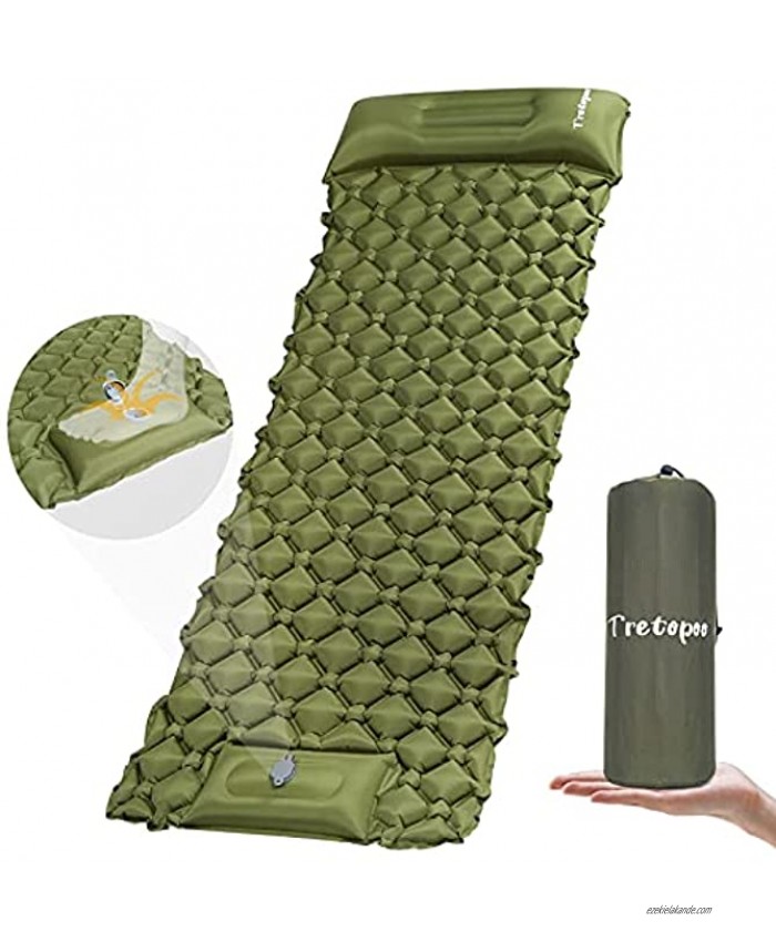 Camping Sleeping Pad-Mat Tretopoo 78.8 x 27.7 Large Self Inflating Camping Pad with Pillow Built in Pump Ultralight Compact Waterproof Inflatable Air Mattress Lightweight Sleeping Pad for Camping Backpacking Hiking Tent
