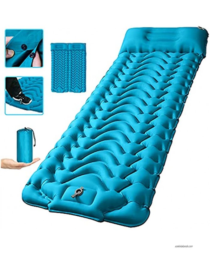 Camping Sleeping Pad,SUPIPRO 2021 Newest Inflatable with Foot Press Sleeping pad Pillow Large Size 4-Thick Portable Waterproof and Compact Air Mattress for Camping,Hiking,Beach