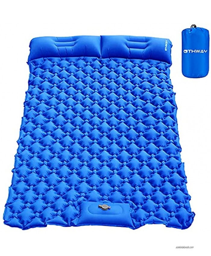 OTHWAY Double Camping Sleeping Pad Foot Press Inflatable Sleeping Mat Built-in Pump Camping Mattress with Pillow for Car Traveling Backpacking Hiking Tent Travel Blue