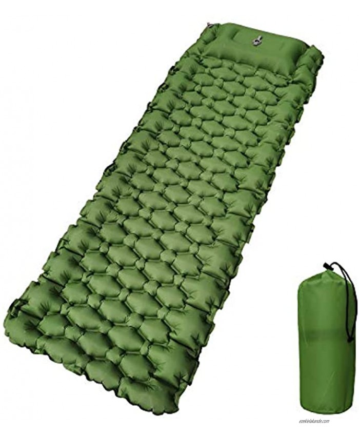 Self-Inflating Sleeping Pad for Camping Ultralight Sleeping Pads with Pillow for Backpacking,RV Traveling Hiking Air Mattress- Lightweight & Compact Camping Sleeping Mat with Waterproof-Green