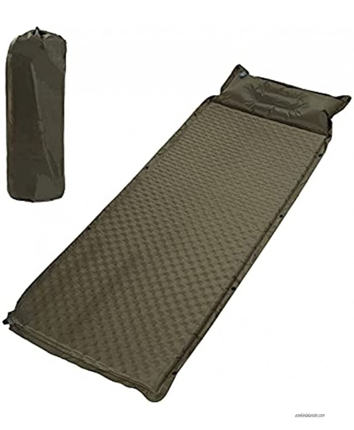 Self Inflating Sleeping Pad for Camping with Pillow Lightweight Inflatable Camping Mattress Pad Sleeping Mat for Backpacking Tent Olive Green