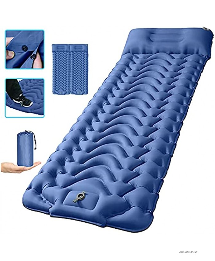 Sleeping Pad with Pillow SUPIPRO Super-Thickness 4 Inch Built-in Foot Pump Inflatable for Sleeping mat-Button Connection Waterproof Lightweight Sleeping Air Mattress for Hiking,Beach,Car……