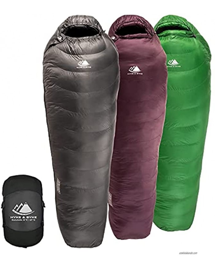 Hyke & Byke Katahdin 32F 15 0F 625 Fill Power Hydrophobic Sleeping Bag with Advanced Synthetic Ultra Lightweight 4 Season Men and Women Mummy Bag Designed for Backpacking