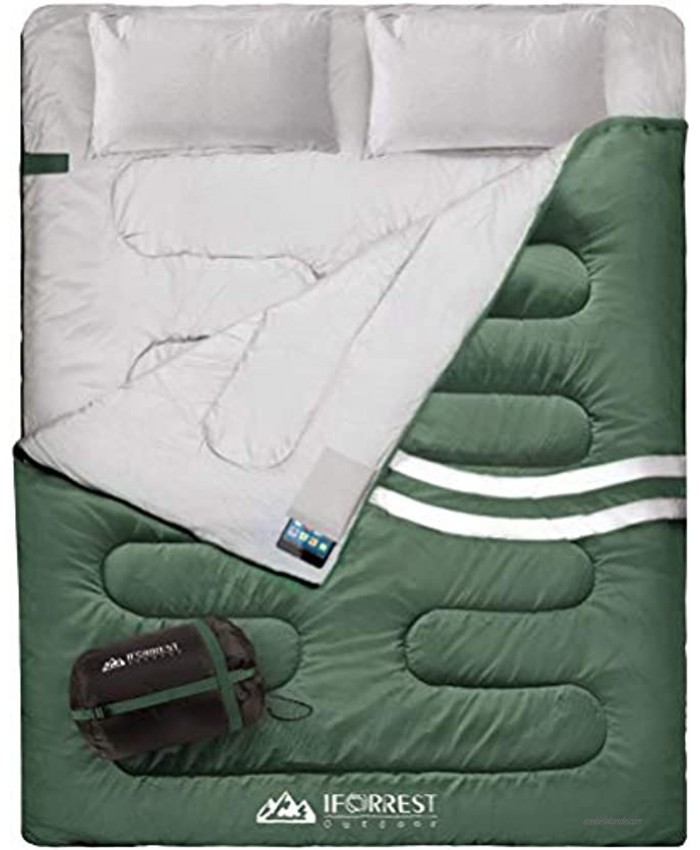 IFORREST Double Sleeping Bag for Adults 2 Person Cold Weather 3-4 Seasons Camping Bed Extra-Wide & Warm King Size XL with 2 Pillows