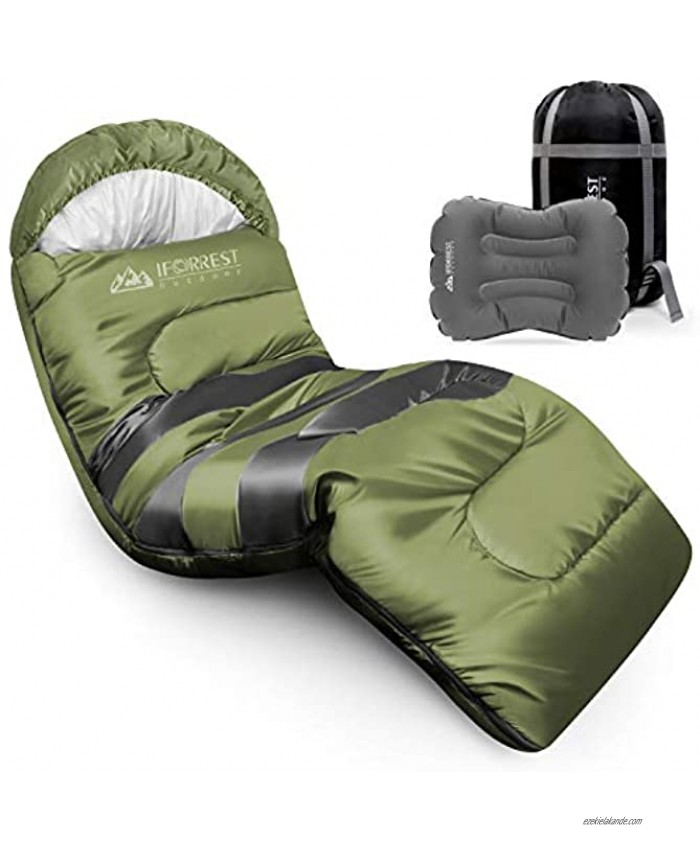 IFORREST Sleeping Bag for Adults and Teens Camping Cold Weather Backpacking Sleep Bed Extra-Wide & Warm XL with Ultra-Compact Inflatable Travel Pillow