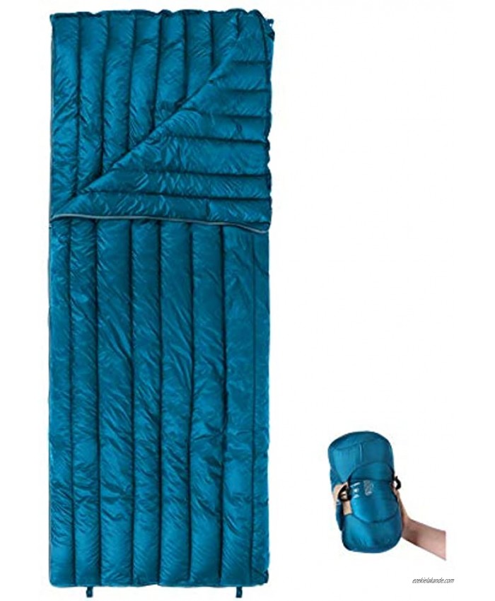REDCAMP Ultralight Down Sleeping Bag for Backpacking 78.7x31.5” Envelope 59 Degree F 800 Fill Goose Down Underquilt Great for Adults Camping Hiking Black Cyan