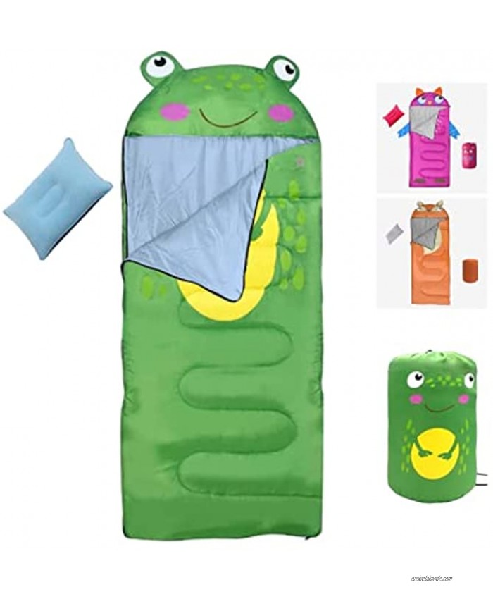 Sleeping Bag with Pillow for Kids Indoor & Outdoor Use Preschool & Kindergarten Waterproof Portable & Lightweight Perfect for Sleepovers & Camping Frog Pattern