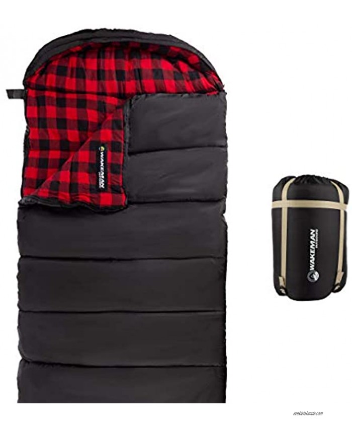 Wakeman Outdoors Sleeping Bag – 32F Rated XL 3 Season Envelope Style with Hood for Outdoor Camping Backpacking and Hiking with Carry Bag Black