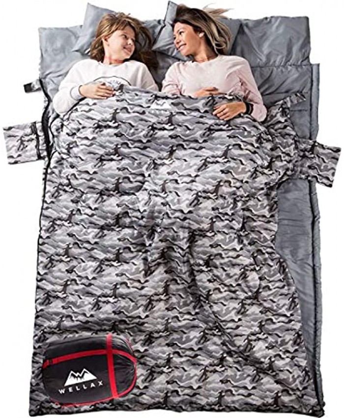 WELLAX Double Sleeping Bag for Camping Backpacking or Hiking Perfect Extra Large Sleeping Sack for Couples- Cozy and Warm 3 Season Waterproof Sleeping Bag for 2 Adults Persons