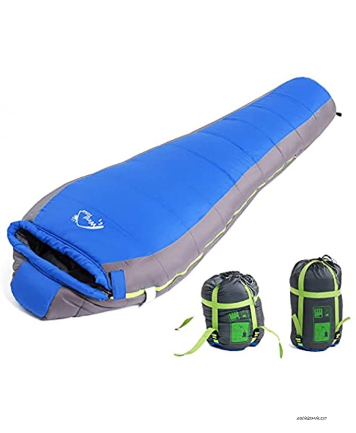 Wind Tour Lightweight Waterproof Sleeping Bag for Adults & Kids 3 Season Mummy Sleeping Bag Great for Indoor & Outdoor Hiking Backpacking Camping Traveling with Compression Sack