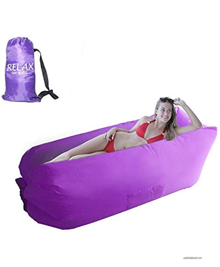 fete Inflatable Lounger Air Sofa – Portable Hammock Inflatable Couch for Backyard Beach Traveling Hiking Camping Compression Sacks Water Proof with Anti-Air Leaking Design [Purple]