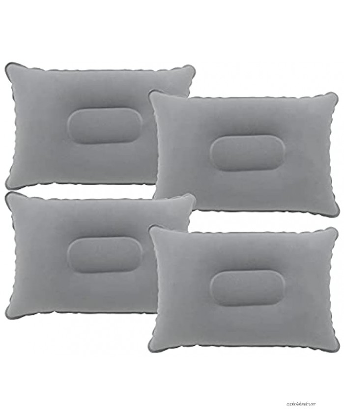4 Pack Gray Ultralight Inflatable Pillow Small Squared Flocked Fabric Air Pillow for Hiking,Camping,Traveling,Napping,Desk Rest,Neck &Lumbar Support