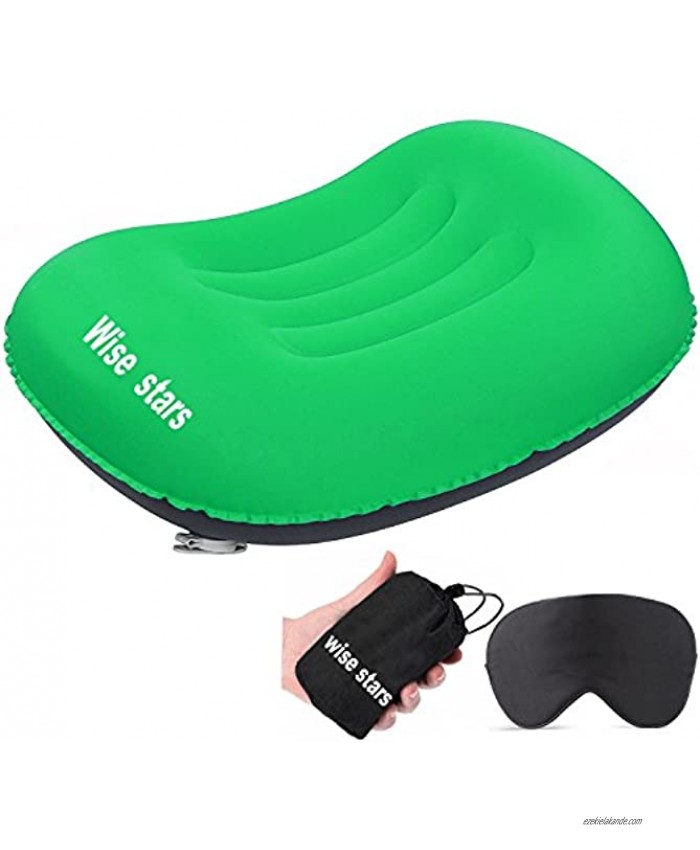Inflatable Travel Camping Pillow with Eye Mask Ultra Light Compressible Compact Comfortable Ergonomic Pillow for Neck & Lumbar Support While Camp Backpacking Eye Mask Blocks Light