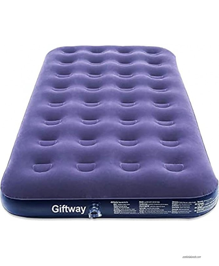 Giftway Twin Size Camping Air Mattress 9 Raised Inflatable Mattress Portable Comfort Flocked Blow Up Airbed with Patch Kit Portable Air Bed for Guests Home Camping Travel Housewarming Gifts