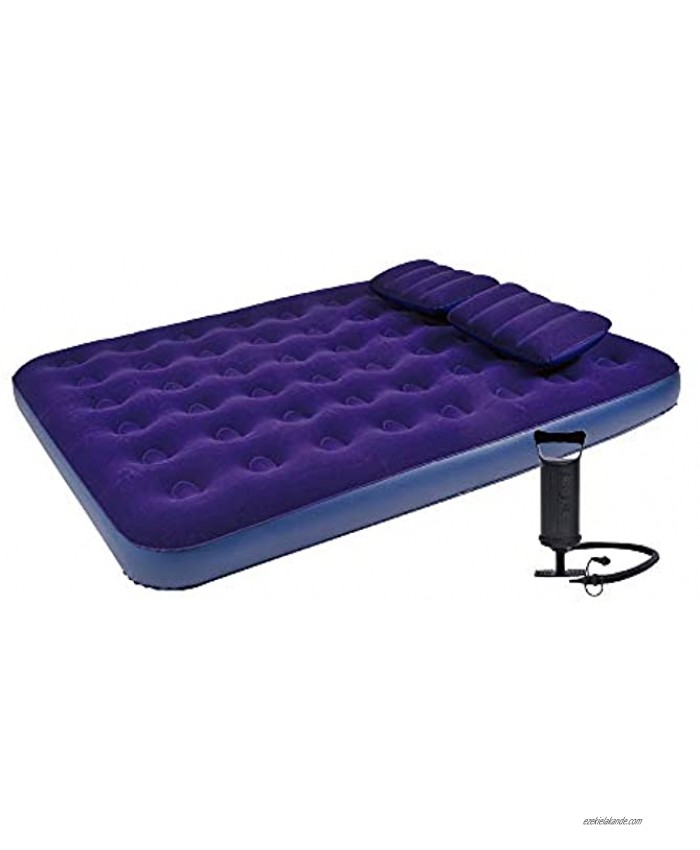 Honeydrill Camping Queen Size Inflatable Bed Flocking Air Mattress with Inflator and Two Pillow for Camping Hiking Blue 80x60x9 inches