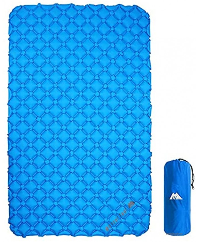 MasterTool Ultralight Double Sleeping Pad for Camping Portable Waterproof Camping Pad Inflatable Comfort Camping Mattress 2 Person Ripstop Sleeping mat for Backpacking Blue
