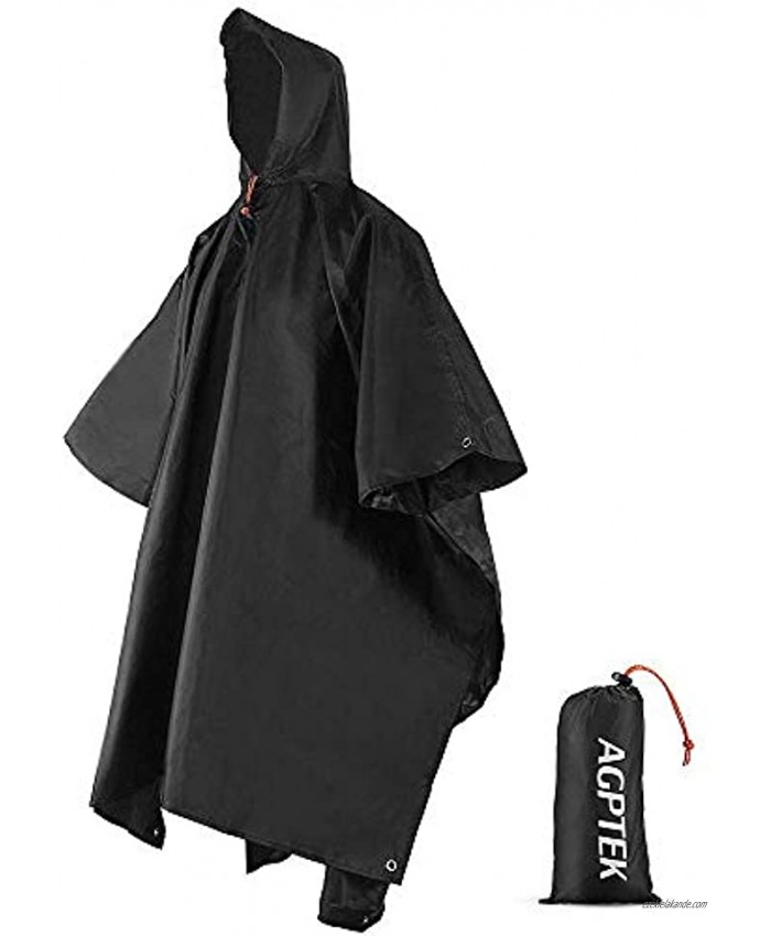 AGPTEK Reusable Rain Ponchos with Hood & 1 Pouch for Adults Hiking Camping