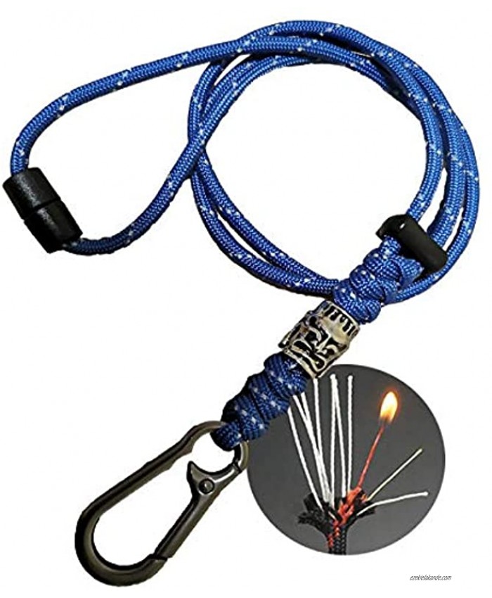 BSGB Reflective 550 Paracord Lanyard Survival Fish & Fire Cord Military Grade Necklace Whistles Cord Wrist Strap Parachute Rope Badge Cellphone Waterproof Case Holder for Outdoor