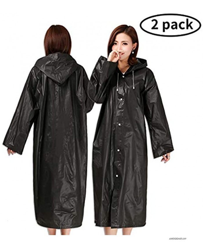 Guzack Rain Poncho for Adults 2 Pack Waterproof Reusable EVA Raincoat Rainwear With Hoods and Sleeves