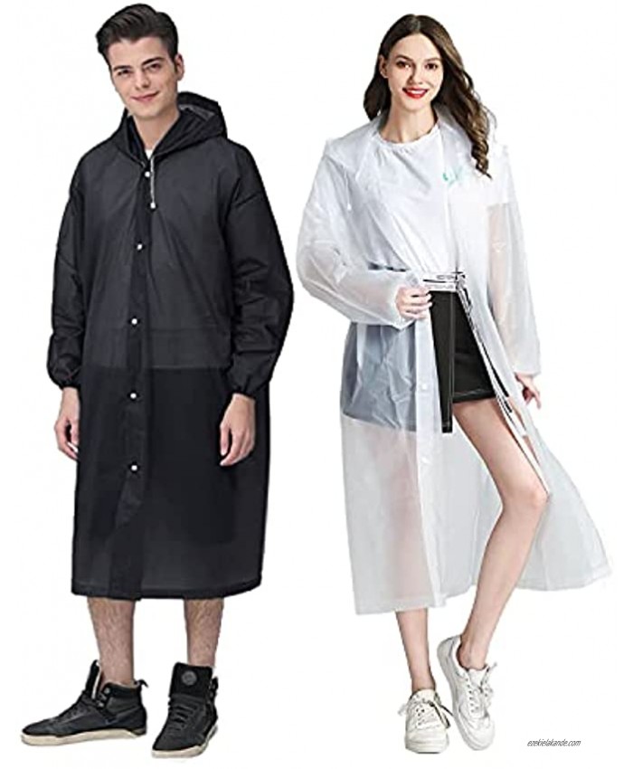 HLKZONE Raincoat [Pack of 2] EVA Rain Coats Ponchos with Hood & Elastic Sleeves