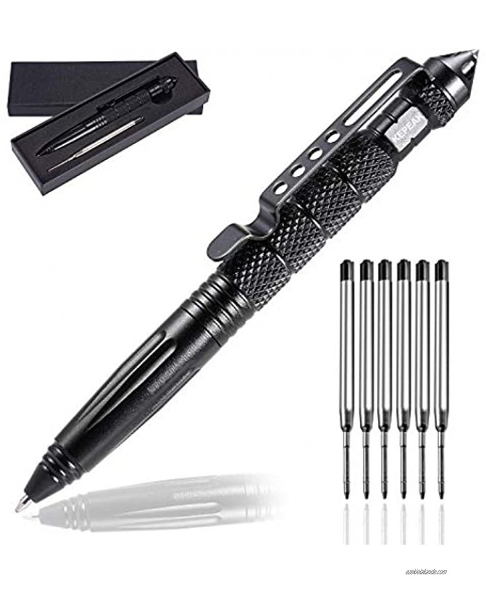 KEPEAK Military Tactical Pen Professional Self Defense Pen Emergency Glass Breaker Pen Tungsten Steel Writing Tool with 6 Refill