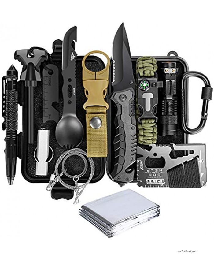 Lanqi Gifts for Men Emergency Survival kit 14 in 1 Survival Gear Tactical Survival Tool for Cars Camping Hiking Hunting Fishing Survival kit 1