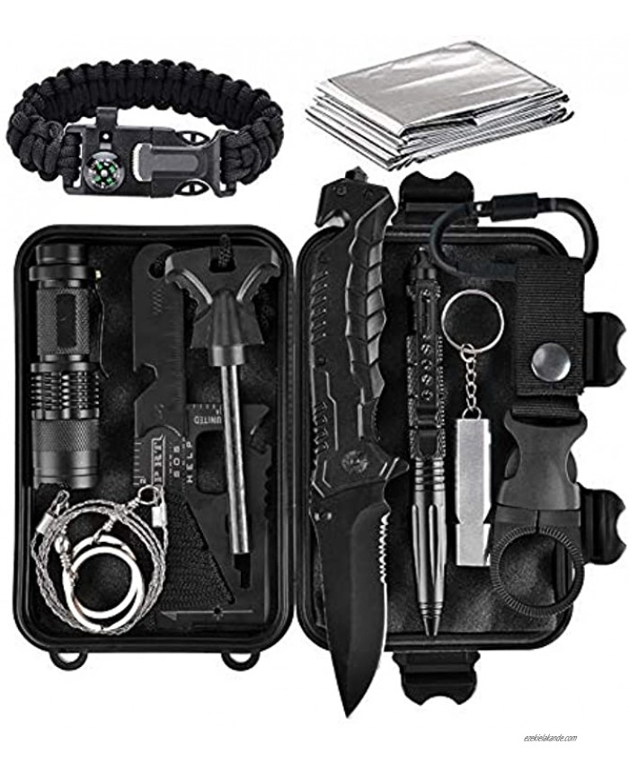 Lanqi Gifts for Men Emergency Survival kit 14 in 1 Survival Gear Tactical Survival Tool for Cars Camping Hiking Hunting Fishing Survival kit 3