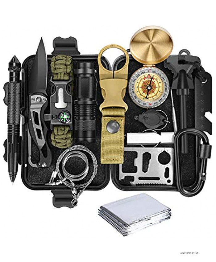 Lanqi Gifts for Men Emergency Survival kit 16 in 1 Survival Gear Tactical Survival Tool for Cars Camping Hiking Hunting Fishing
