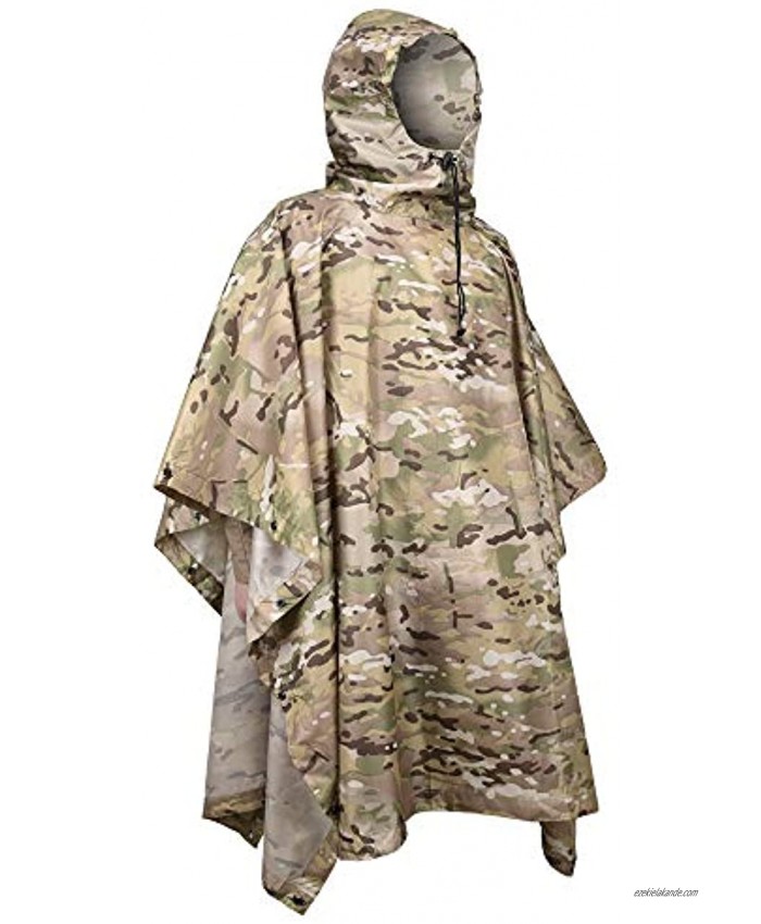 LOOGU Hooded Rain Poncho Camo Military Emergency Raincoat for Adult Men & Women