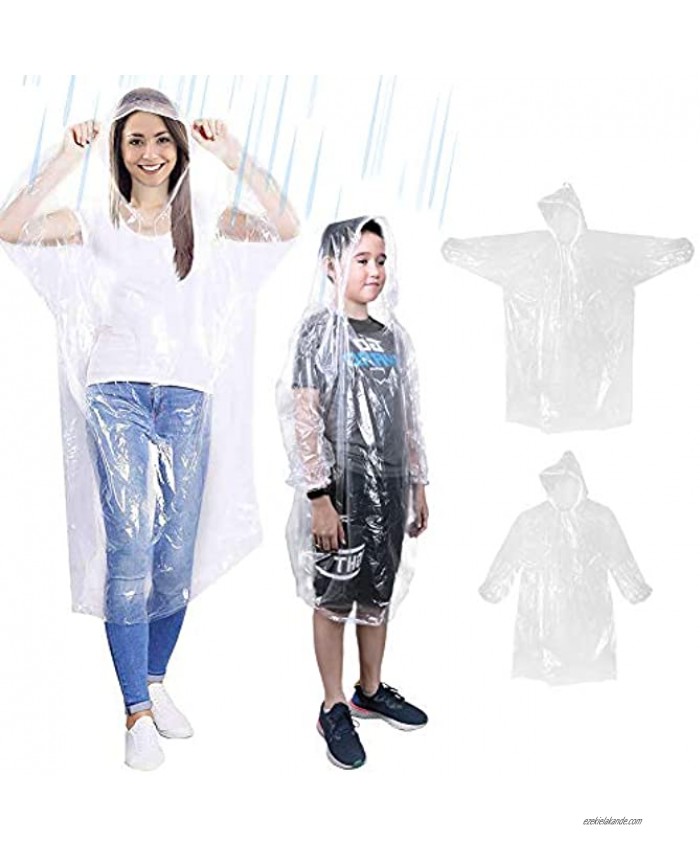 Rain Poncho for Adults and Kids 5PCS Clear Raincoats with Drawstring Hood Disposable Rain Coats for Women Men Emergency Rain Gear for Travel Outdoors Hiking Camping 3 for Adults and 2 for Kids