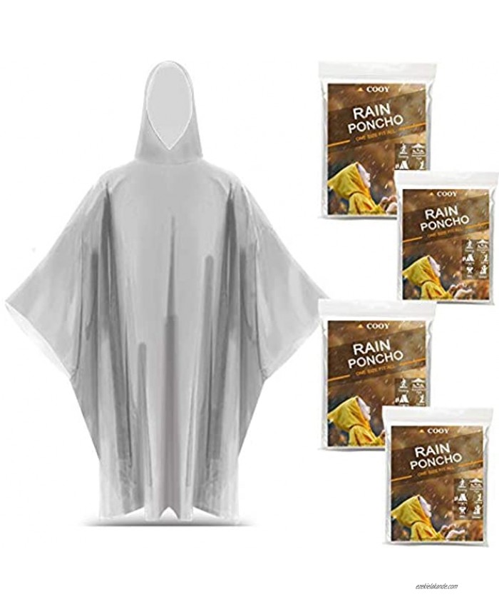 Rain Ponchos with Drawstring Hood （4 Pack） Emergency Disposable Rain Poncho for Adults Perfect for Disneyland Clear
