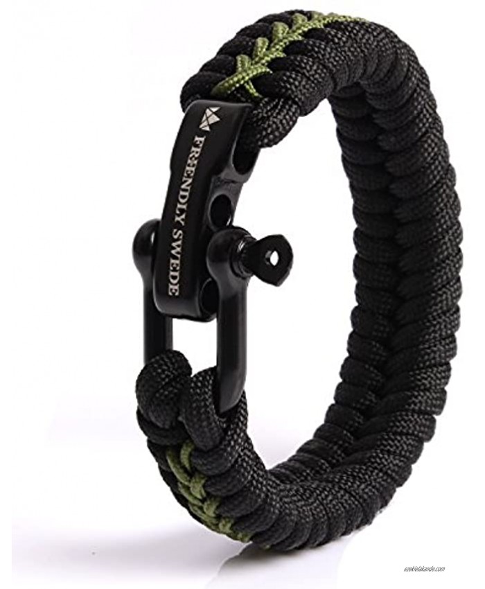 The Friendly Swede Paracord Survival Bracelet with Micro Cord and D-Shackle Adjustable Size
