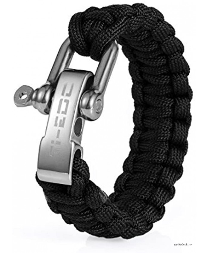 TI-EDC Handwoven Outdoor Paracord Survival Bracelet with Stainless Steel Shackle Adjustable to Fit 7 to 8 inch Wrists