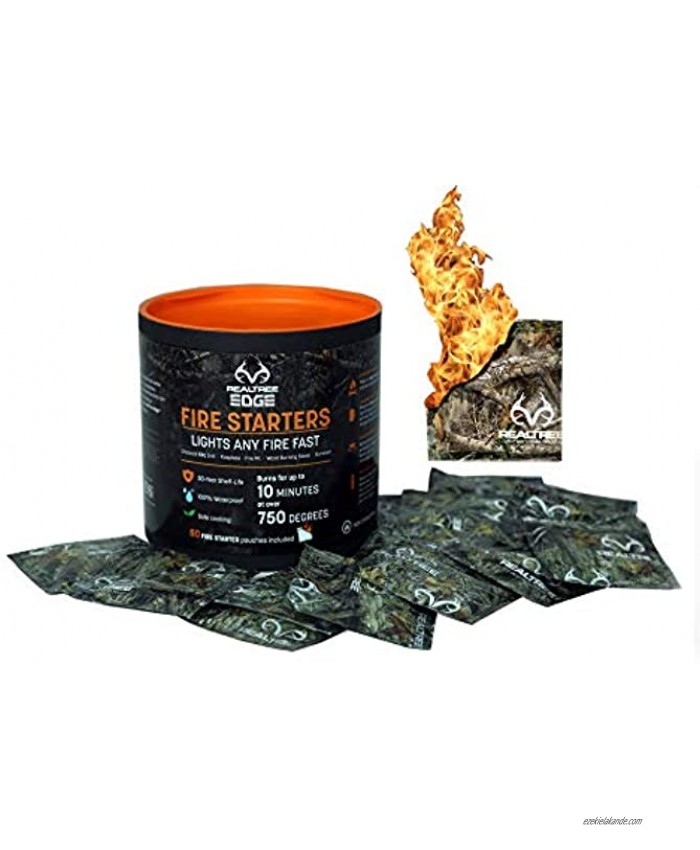Realtree All-Purpose Waterproof Fire Starters Survival Fire Starters for Campfires Wood Fire Pit Fireplace Charcoal & More All-Weather Non-Combustible and Waterproof 50 Piece Canister