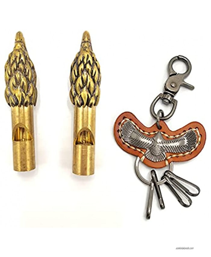 BMARLF Whistle Emergency with Key Chain Men Leather Keychain Men Brass Loud Emergency Whistle 2 Whistles Eagle