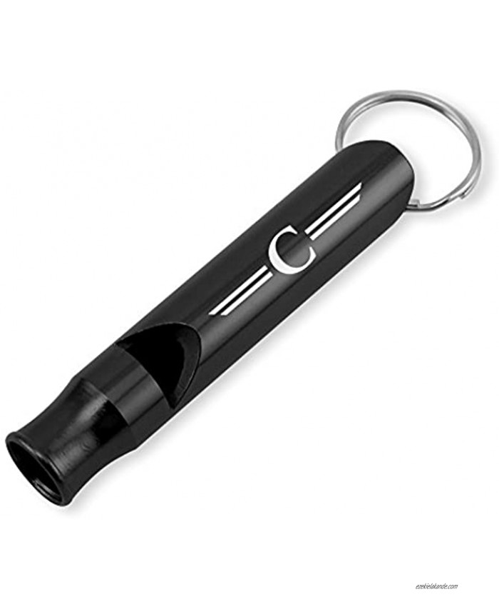 Dimension 9 Laser Engraved Anodized C Initial or Monogram Metal Safety Survival Whistle with Key Chain
