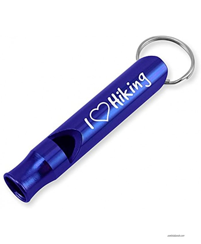Dimension 9 Laser Engraved Anodized I Love Hiking Metal Safety Survival Whistle with Key Chain
