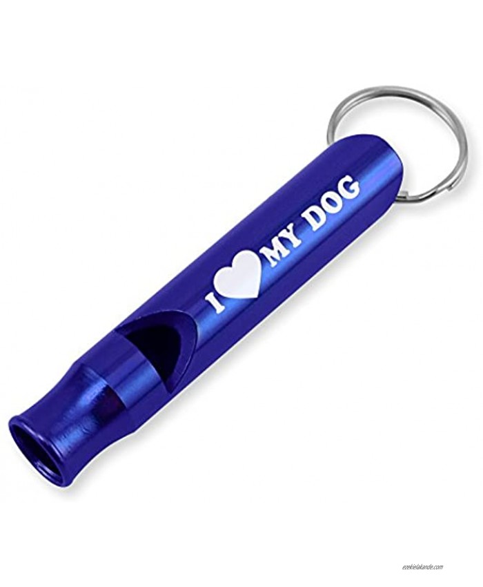 Dimension 9 Laser Engraved Anodized I Love My Dog Metal Safety Survival Whistle with Key Chain