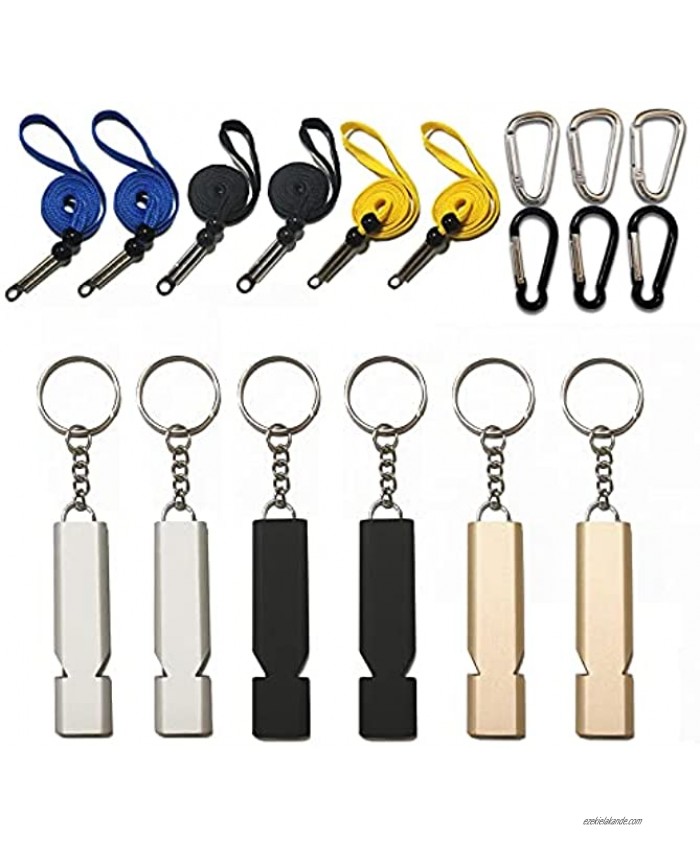 DWIN 18 Pcs Loud Emergency Whistle Kit 6 Pack Safety Whistles with Keychain 6 Pcs Lanyards and 6 Pcs Carabiners for Camping Hiking Coaching Hunting Boating Pet Training Lifeguard Survival Whistle