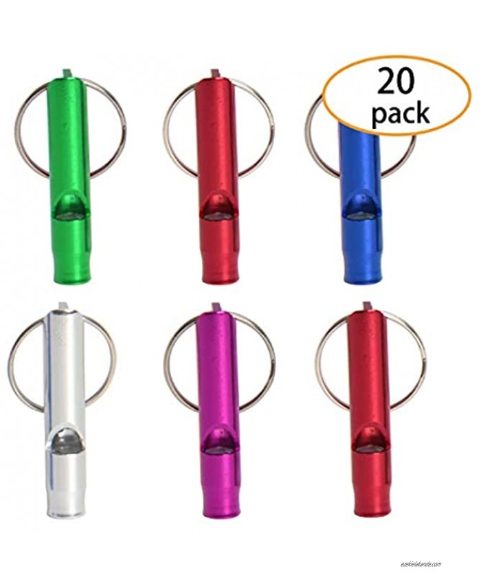 Hapy Shop 20 Pcs Extra Loud Aluminum Whistles with Key Chain Emergency Whistles for Camping Hiking Hunting Sports and Emergency Situations,Sturdy and Light,Multiple Colors