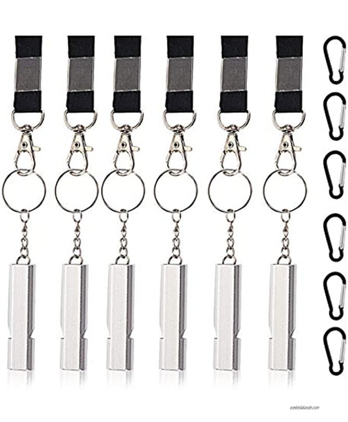 Jucoan 6 Pack Emergency Survival Whistle with Lanyard and Keychain High Pitch Aluminum Lifeguard Safety Whistle for Outdoor Camping Hiking Boating Hunting Fishing
