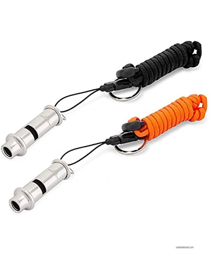 Metal EDC Whistle Coach Whistle Tube Stainless Steel 2 Pack Safety Survival Whistles – Emergency Running Whistles with Lanyard Extra Loud Perfect for Hiking Boating Camping Hunting & More