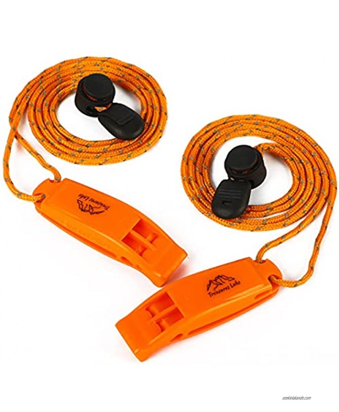 Treasures Lake Emergency Whistles with Lanyard- Extremely Loud Safety Whistle for Rescue Signaling Hiking Kayaking Camping Lifeguard Coach Whistle Pack of 2