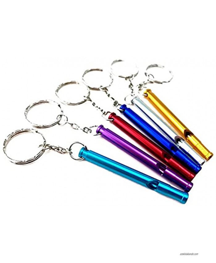 yueton 6pcs Colorful Slim and Long Aluminium Whistles with Key Ring Emergency Survival Whistle Key Chain Hiking Camping Mountaineering Accessory Dog Training Whistles