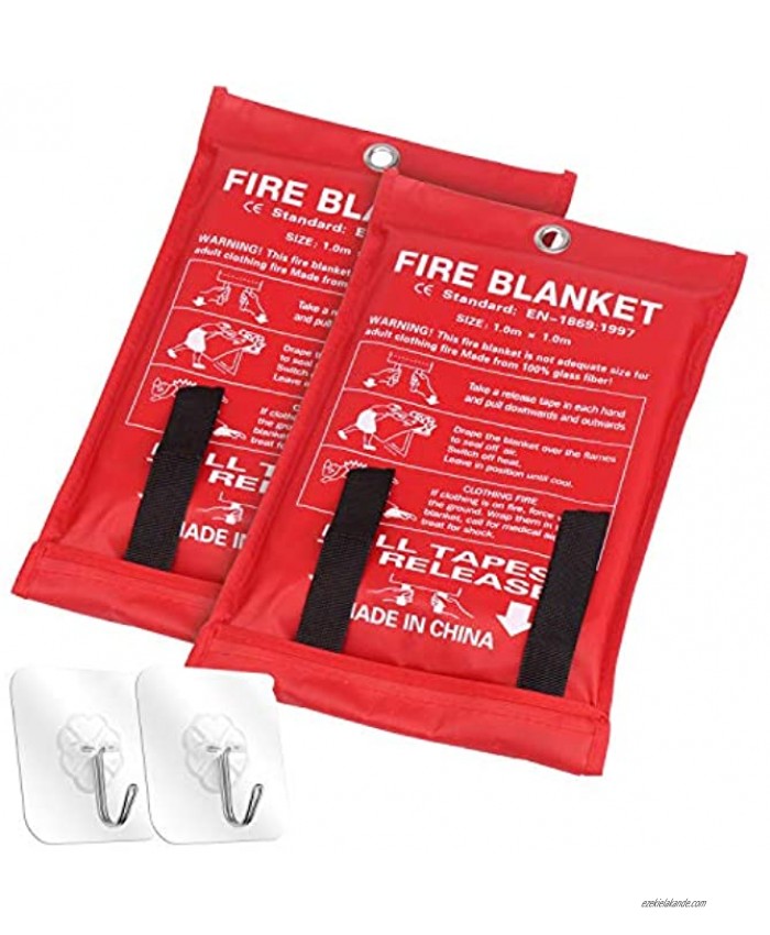 2 Pack Fire Blanket Fire Suppression Blanket Fiberglass Fire Emergency Blanket Flame Retardant Emergency Survival Safety Cover for Home Kitchen Car Camping Office Warehouse 39.3 x 39.3 inch